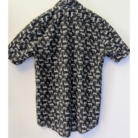 J Ferrar Mens Short Sleeve Button Zebra Shirt Size Large Black/White (714m) - Picture 2 of 3